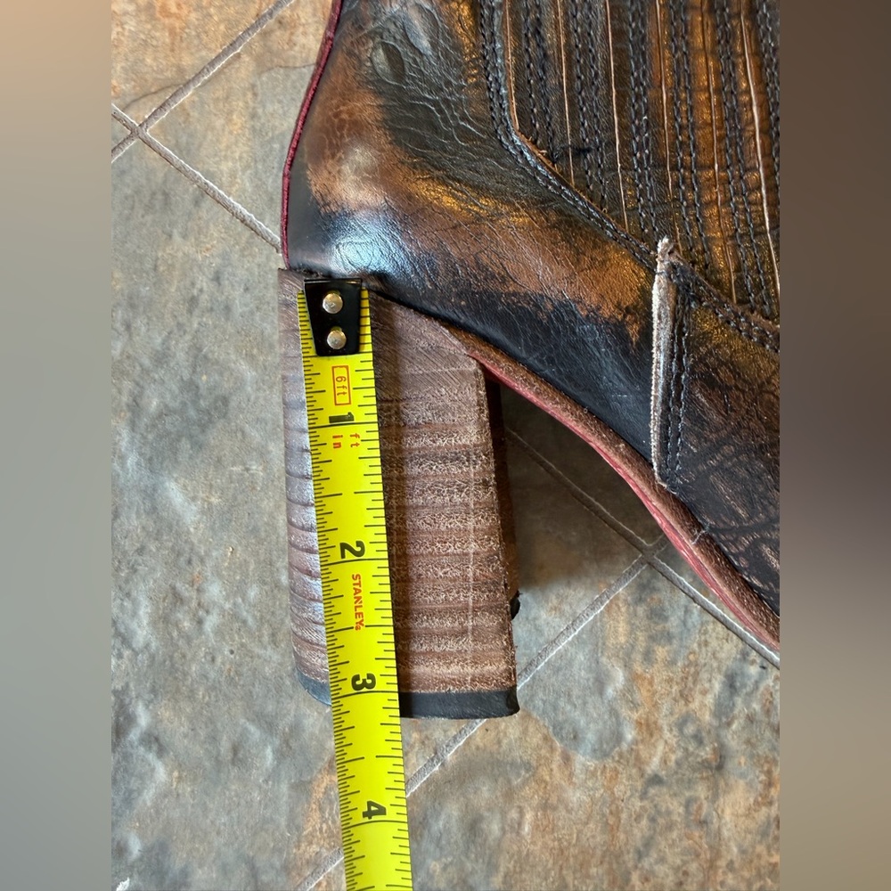 Freebird Janelle Boots 7 Leather Ankle Western Stacked Heel Made Mexico Distress - Picture 12 of 12